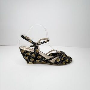 B.A.I.T‎ Black Floral Wedge Sandals 8.5